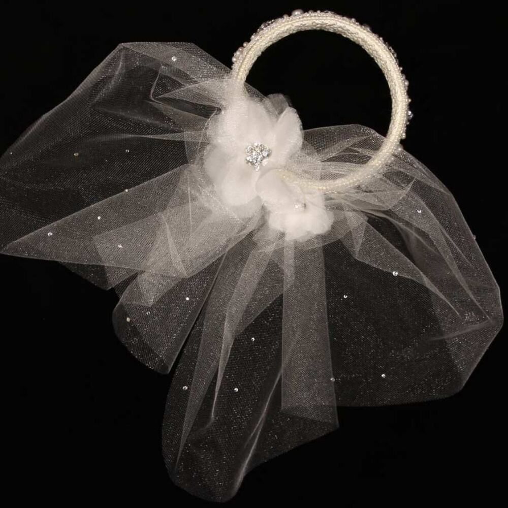 Homa Bridal Circular Headpiece Embroidery Crystals Beading Pearls Tulle
